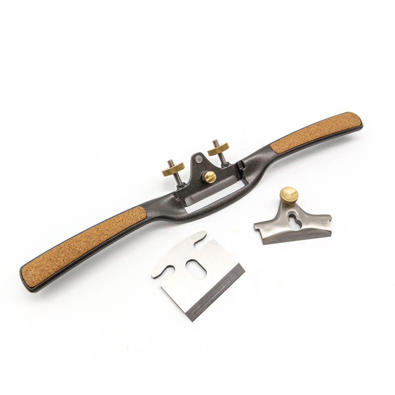 The Melbourne Tool Company presents a premium metal spokeshave with ergonomic wooden grips for woodworking enthusiasts, featuring two replacement blades.