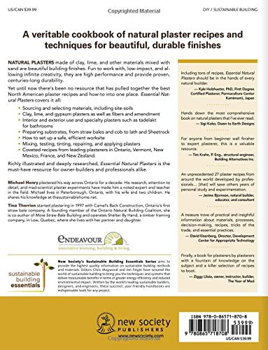Discover "Essential Natural Plasters: A Guide to Materials, Recipes, and Use" by New Society Publishing, a comprehensive guide brimming with plaster recipes for beautiful, durable finishes. Explore the myriad benefits and versatile applications of natural plasters in this essential resource for every craftsman.