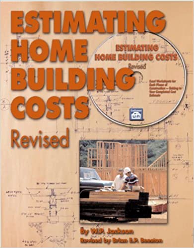 Cover of the book "Estimating Homebuilding Costs Revised" by W.P. Jackson, a Craftsman publication, featuring a printed circuit board background with a CD and an image of a construction site, ideal for those keen on estimating home construction costs with precision.