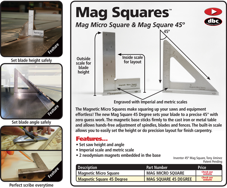 An ad for FTP's MAG MICRO SQUARE and Mag Square 45 Degree highlights their advanced features, perfect for precise layout in metal and woodwork measurement, ensuring accuracy and efficiency in every project.