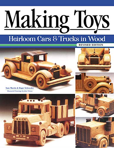 Cover of the FOX book "Making Toys: Heirloom Cars & Trucks in Wood" featuring various wooden toy cars and trucks, complete with detailed woodworking plans.